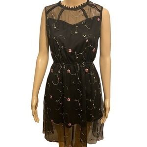 Black Floral Embroidered Mesh Overlay Party Dress Sleeveless NWT